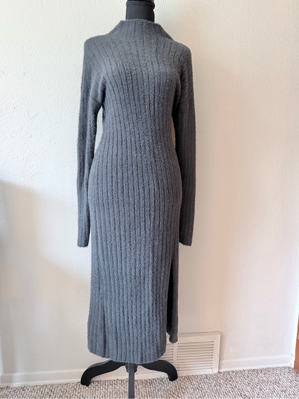 aerie Charcoal Grey Ribbed-knit Long-sleeve Sweater Dress
